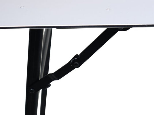 Close-up of the Front Runner Under Rack Table's sturdy bracket mechanism and sleek table surface design.