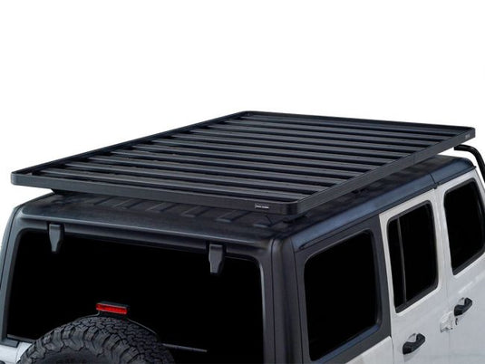 Front Runner Extreme Slimline II Roof Rack Kit installed on a Jeep Wrangler JL 4 Door, model years 2018-Current.