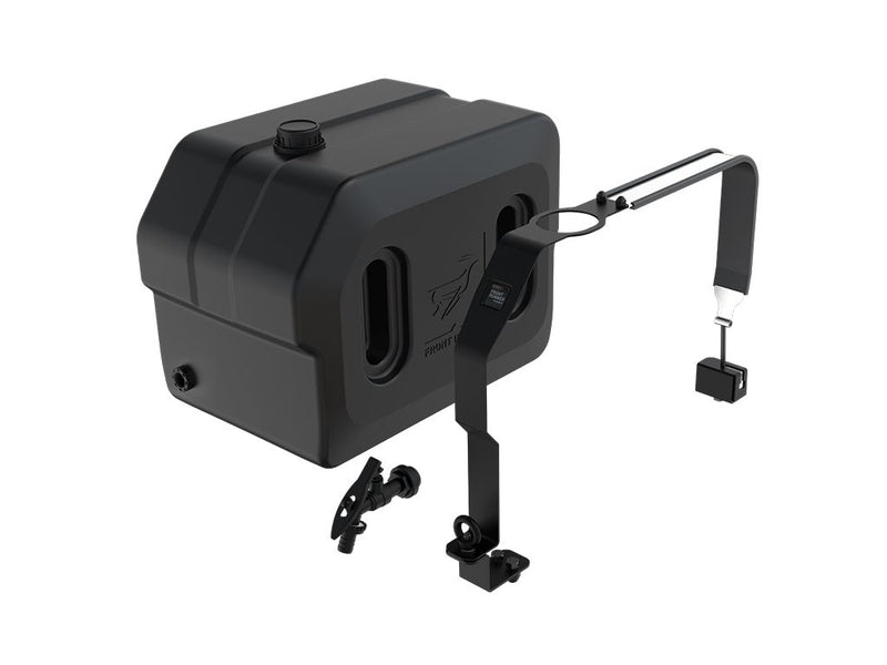Load image into Gallery viewer, Alt text: &quot;42-liter Front Runner Pro water tank with durable mounting system, featuring sturdy black plastic construction and side faucet attachment.&quot;
