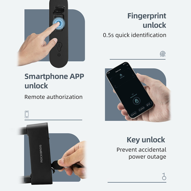 Load image into Gallery viewer, ROCKBROS Smart Bike U Lock with Fingerprint and App Control Waterproof
