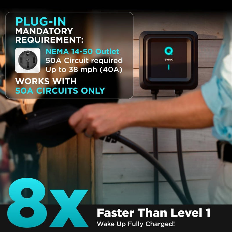 Load image into Gallery viewer, EVIQO Level 2 EV Charger, 40A (9.6kW), 240V, NEMA 14-50 Plug-in, J1772 for Non-Tesla EVs
