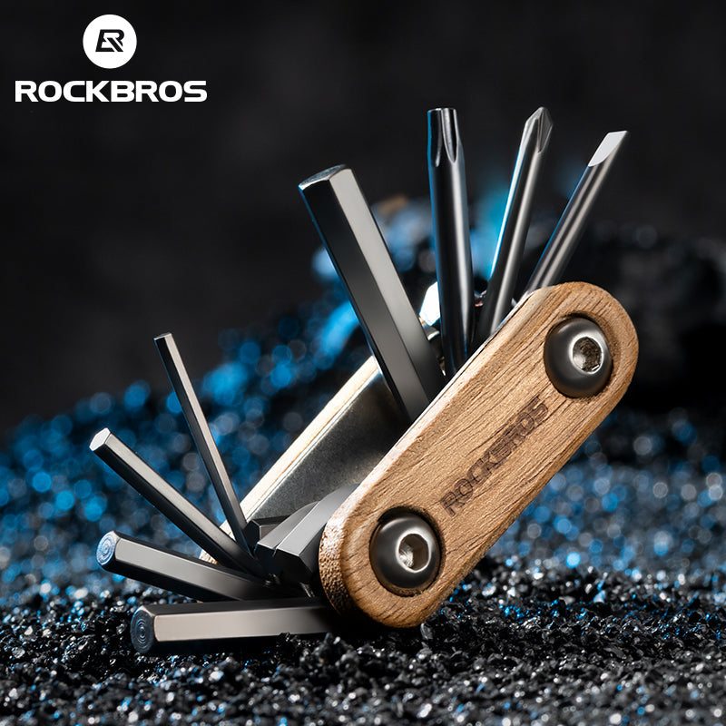 Load image into Gallery viewer, ROCKBROS Titanium-Plated 8-in-1 Wood Handle Multi-function Tool
