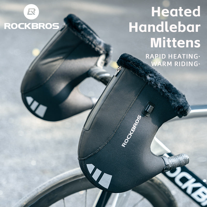 Load image into Gallery viewer, ROCKBROS USB Charging Heated Winter Handlebar Mittens for Winter Cycling
