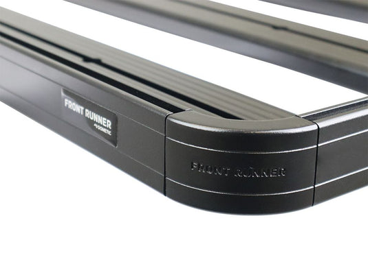 Close-up of Front Runner Slimline II Roof Rack Kit corner branding for Toyota 4Runner 3rd Gen