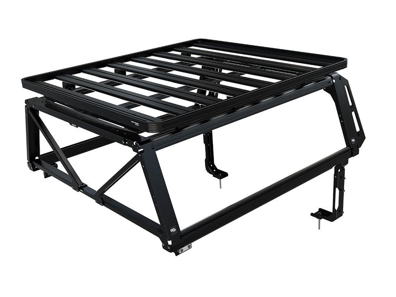 Load image into Gallery viewer, Alt text: &quot;Front Runner Pro bed rack kit for 2022 Toyota Tundra 4 Door CrewMax, black modular cargo carrier for pickup truck.&quot;
