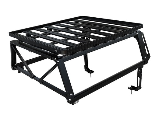 Alt text: "Front Runner Pro bed rack kit for 2022 Toyota Tundra 4 Door CrewMax, black modular cargo carrier for pickup truck."