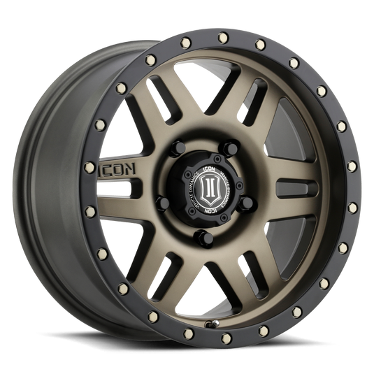 ICON Vehicle Dynamics Six Speed wheel in bronze with black accents and logo center cap