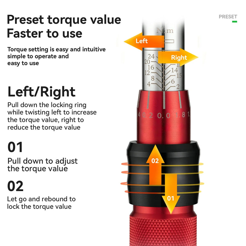 Load image into Gallery viewer, ROCKBROS 1/4 Torque 2–24Nm Micrometer Click Torque Wrench, 72-Tooth Gear Professional Precision ±3%High Accuracy
