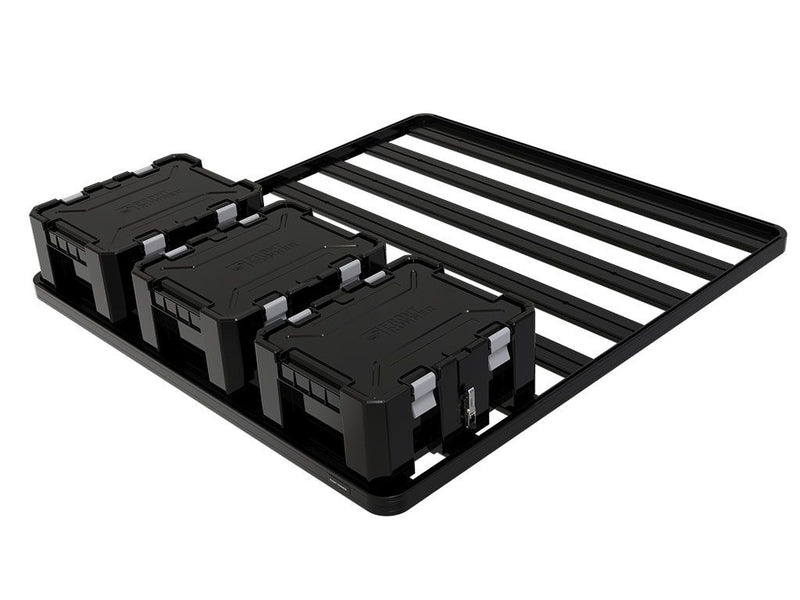 Load image into Gallery viewer, Front Runner Wolf Pack Pro storage boxes securely mounted on rack mounting brackets, ideal for vehicle organization solutions

