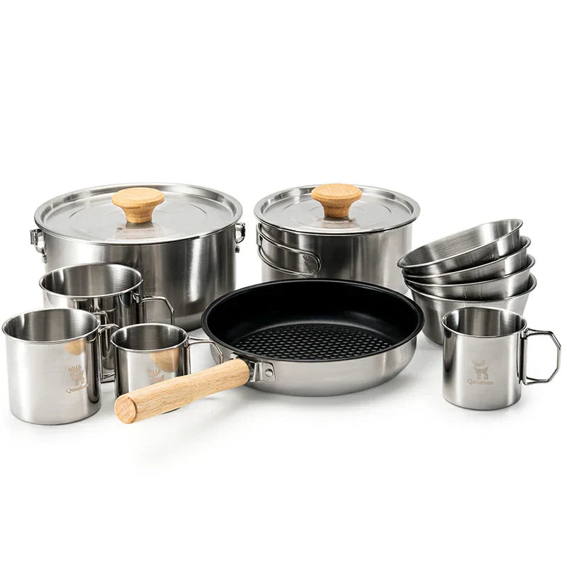 Load image into Gallery viewer, Qunature 304 Stainless Steel 5-Piece Camping Cookware Set with Teflon Coating
