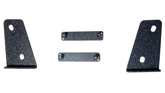 Alt text: "Fishbone Offroad Pike Winch Plate for 2019-2023 Ram 1500, set of two angled mounting brackets and two flat connectors with a textured black finish."