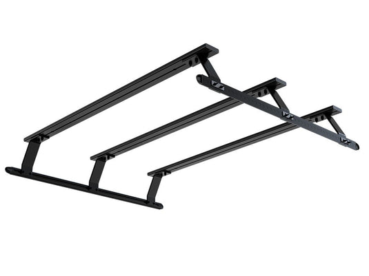 Front Runner Triple Load Bar Kit for 2014-Current GMC Sierra Crew Cab with Short Load Bed, durable black roof rack bars.