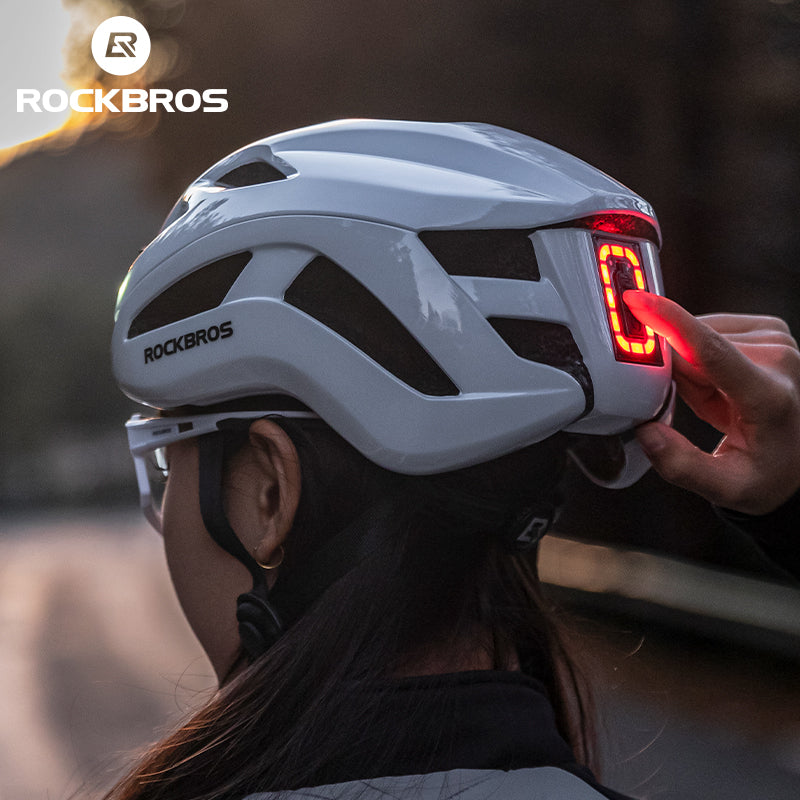 Load image into Gallery viewer, ROCKBROS Safety Warning Helmet with Built-In Lights and Adjustable Fit Electric USB
