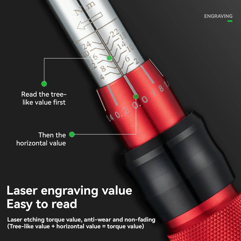 Load image into Gallery viewer, ROCKBROS 1/4 Torque 2–24Nm Micrometer Click Torque Wrench, 72-Tooth Gear Professional Precision ±3%High Accuracy
