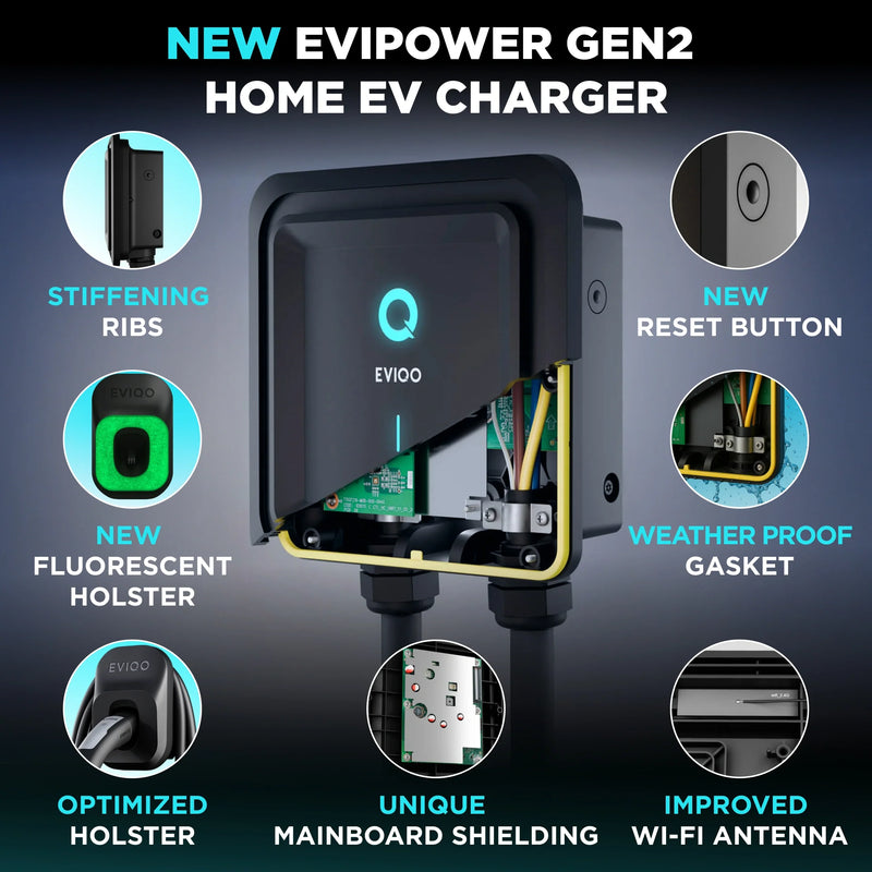 Load image into Gallery viewer, EVIQO NACS Level 2 EV Charger, 48A (50A Max), 240V, Hardwired, for Tesla EVs
