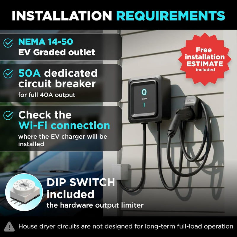 Load image into Gallery viewer, EVIQO Level 2 EV Charger, 40A (9.6kW), 240V, NEMA 14-50 Plug-in, J1772 for Non-Tesla EVs

