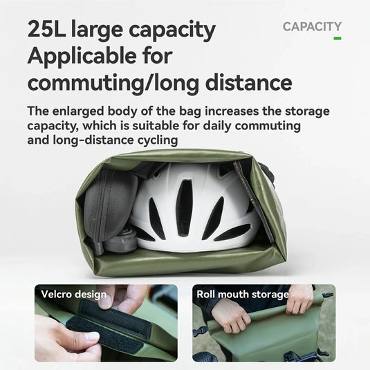TL-153 25L Seamless 100% Waterproof Bike Panniers Rear Rack Bicycle Bag ROAD TO SKY