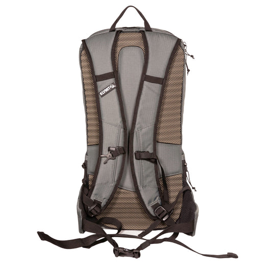 Klymit Echo 12L Hydration Pack in gray with breathable mesh design and adjustable straps