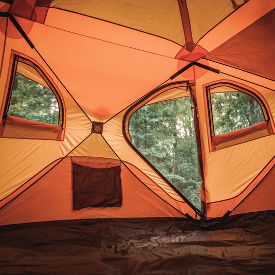 Interior view of the Gazelle Tents T4 Hub Tent Overland Edition showcasing spacious design and window features.