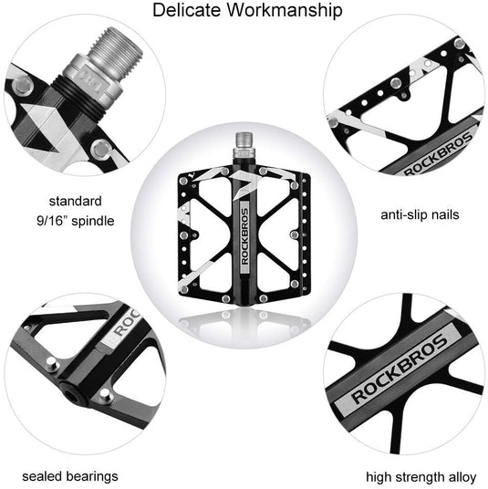 ROCKBROS Large Size Mountain Bicycle Aluminium Alloy Pedals-BLACK