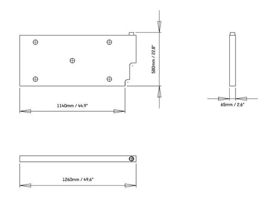 Technical schematic of Front Runner Upright Water Tank / Flat showing dimensions and design layout.
