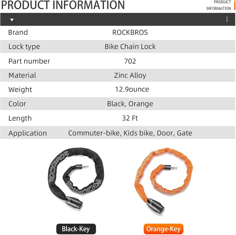 Load image into Gallery viewer, ROCKBROS Bike Lock Chain Bicycle Lock, Heavy Duty Anti Theft
