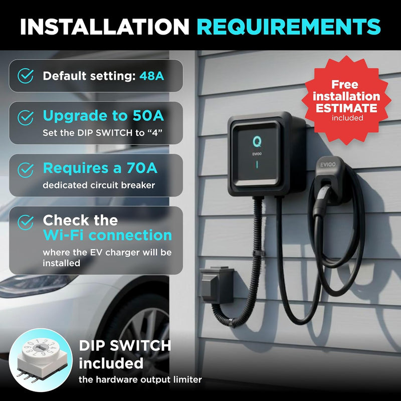 Load image into Gallery viewer, EVIQO NACS Level 2 EV Charger, 48A (50A Max), 240V, Hardwired, for Tesla EVs
