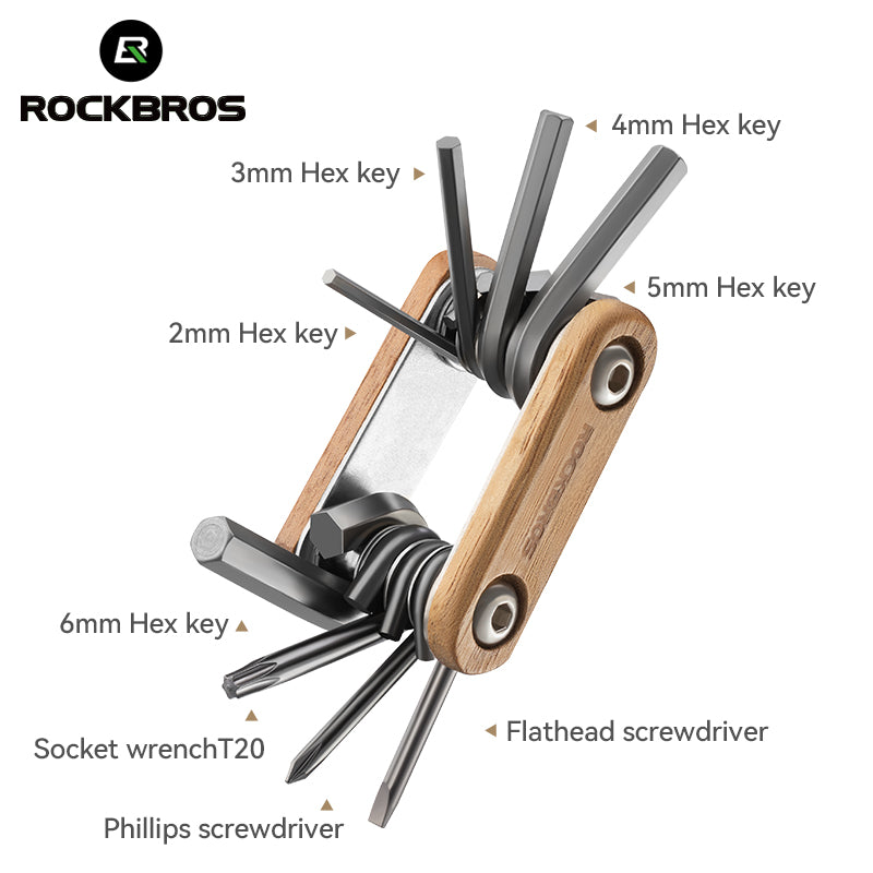 Load image into Gallery viewer, ROCKBROS Titanium-Plated 8-in-1 Wood Handle Multi-function Tool
