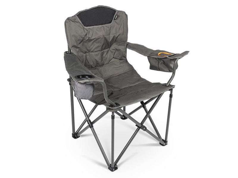 Load image into Gallery viewer, Alt text: &quot;Front Runner Dometic Duro 180 folding chair in gray with durable frame and attached cup holder, isolated on a white background.&quot;
