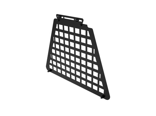 Alt text: "Front Runner Pro Bed Rack Headache Molle Panel in black, angled view showing the grid design and mounting points for vehicle customization."