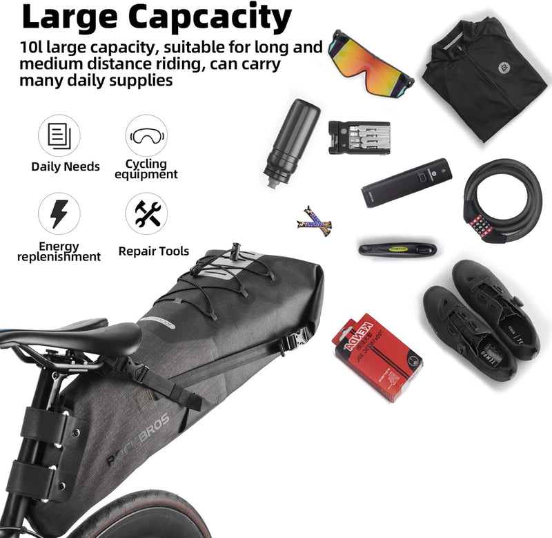 Load image into Gallery viewer, ROCKBROS Waterproof Bikepacking Saddle Bag 14L Adjustable Capacity Easy Install
