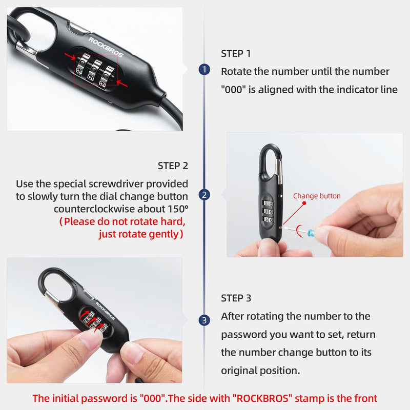 Load image into Gallery viewer, ROCKBROS Bike Lock Cable Combination Bicycle Lock - 6FT Long, Portable, Anti-Theft
