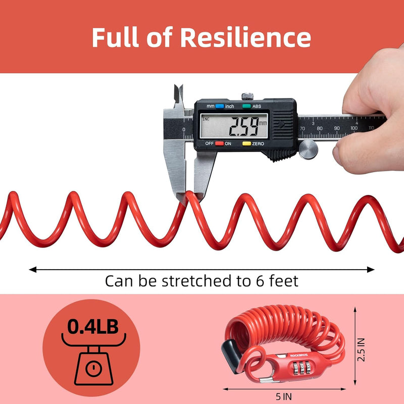 Load image into Gallery viewer, ROCKBROS Bike Lock Cable Combination Bicycle Lock - 6FT Long, Portable, Anti-Theft
