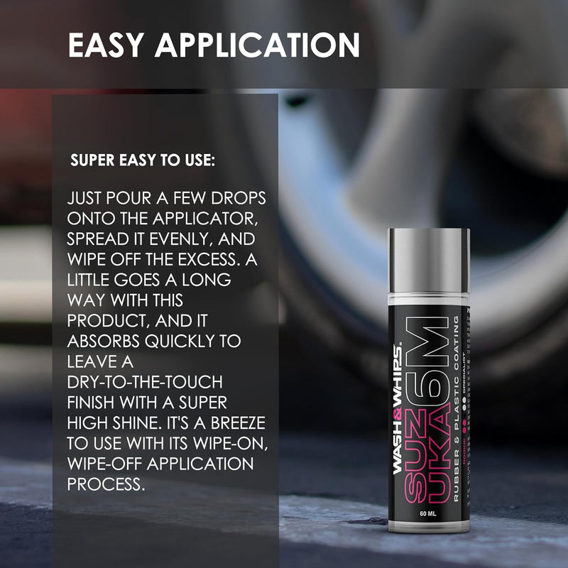 Load image into Gallery viewer, WASH&amp;WHIPS Suzuka 6M Rubber &amp; Plastic Coating for Cars, Restores and Brings Back Black - Concentrated Formula Non-Greasy, 60ml

