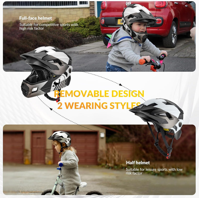 Load image into Gallery viewer, ROCKBROS Kids Full Face Bike Helmet Ages 5-14 Anti-Collision Detachable Chin
