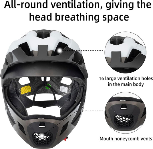 ROCKBROS Kids Full Face Bike Helmet Ages 5-14 Anti-Collision Detachable Chin