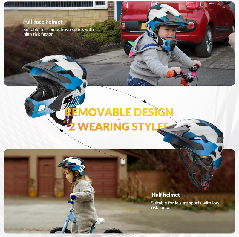 Load image into Gallery viewer, ROCKBROS Kids Full Face Bike Helmet Ages 5-14 Anti-Collision Detachable Chin
