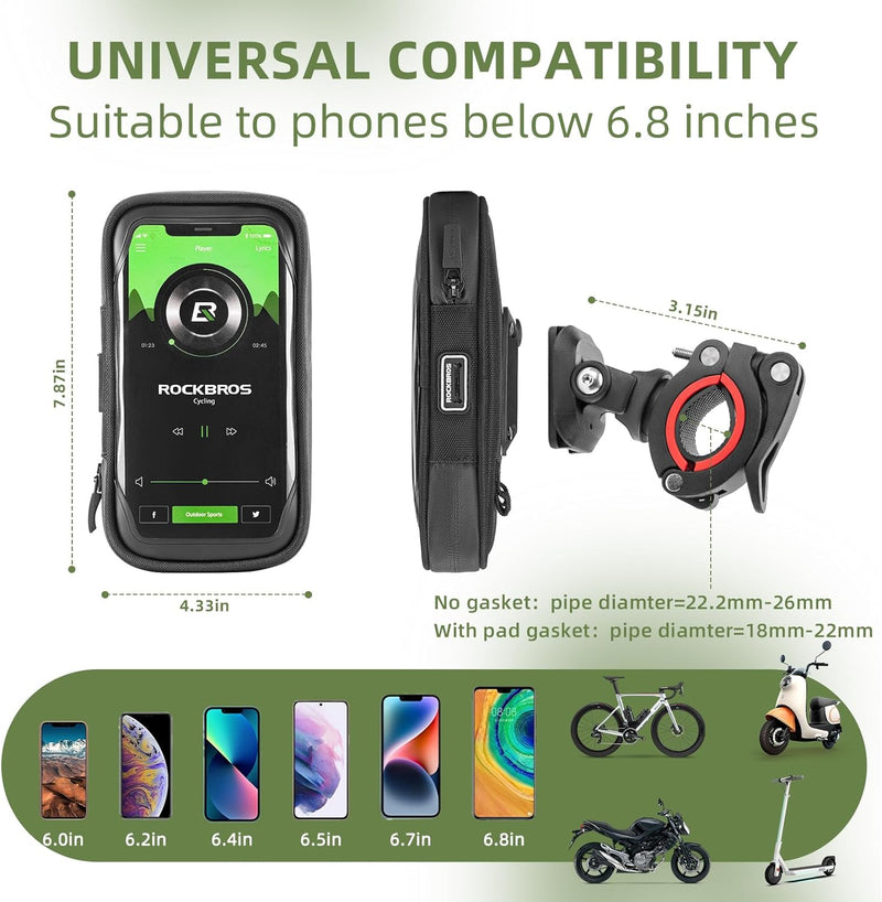 Load image into Gallery viewer, ROCKBROS Motorcycle Phone Mount Waterproof Handlebar Bag Phones Below 6.8”
