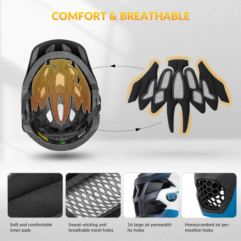 Load image into Gallery viewer, ROCKBROS Kids Full Face Bike Helmet Ages 5-14 Anti-Collision Detachable Chin

