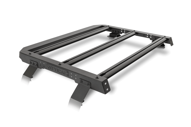 Load image into Gallery viewer, Alt text: &quot;Attica 4x4 Ford Bronco 2021-2024 Terra Series compact roof rack on a black background, showcasing durable metal construction and modern design for vehicle storage solutions.&quot;
