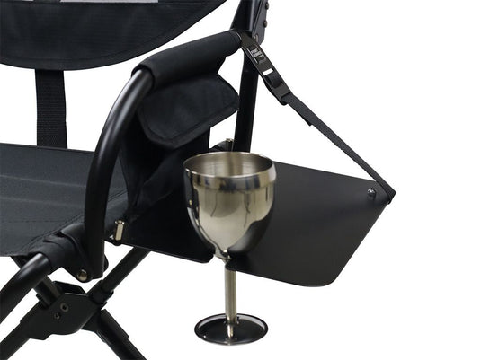 Portable Front Runner Expander Chair with attachable Side Table and metal cup.