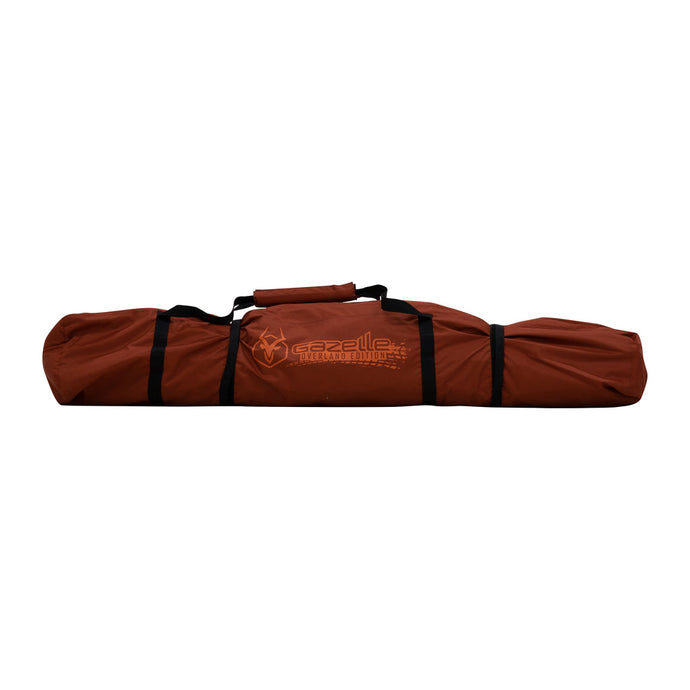 Alt text: inchGazelle Tents T4 water-resistant duffle bag in brown color with logo, suitable for outdoor and travel use.inch