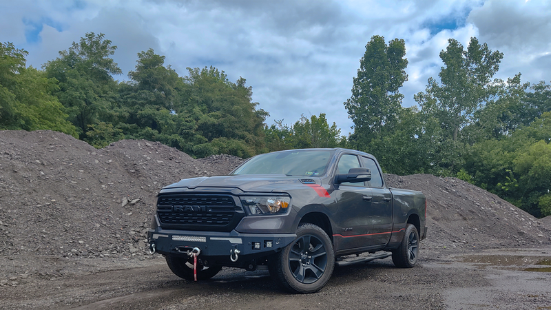 Load image into Gallery viewer, 2019-2023 Ram 1500 with Fishbone Offroad Pike Front Bumper parked outdoors
