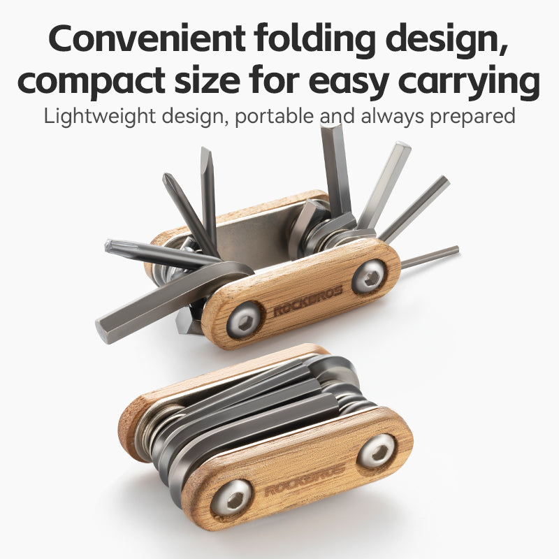Load image into Gallery viewer, ROCKBROS Titanium-Plated 8-in-1 Wood Handle Multi-function Tool
