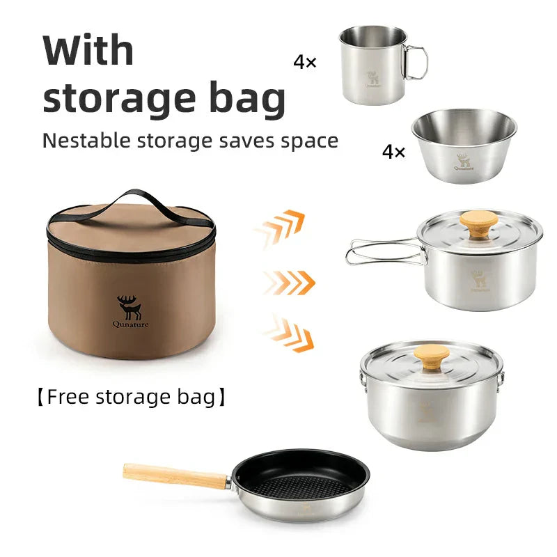 Load image into Gallery viewer, Qunature 304 Stainless Steel 5-Piece Camping Cookware Set with Teflon Coating
