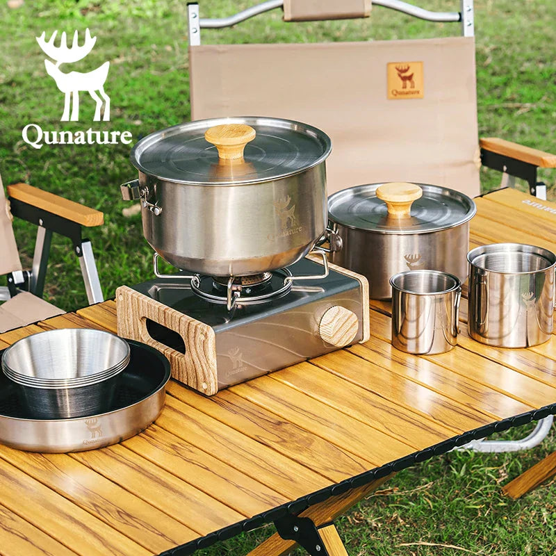 Load image into Gallery viewer, Qunature 304 Stainless Steel 5-Piece Camping Cookware Set with Teflon Coating
