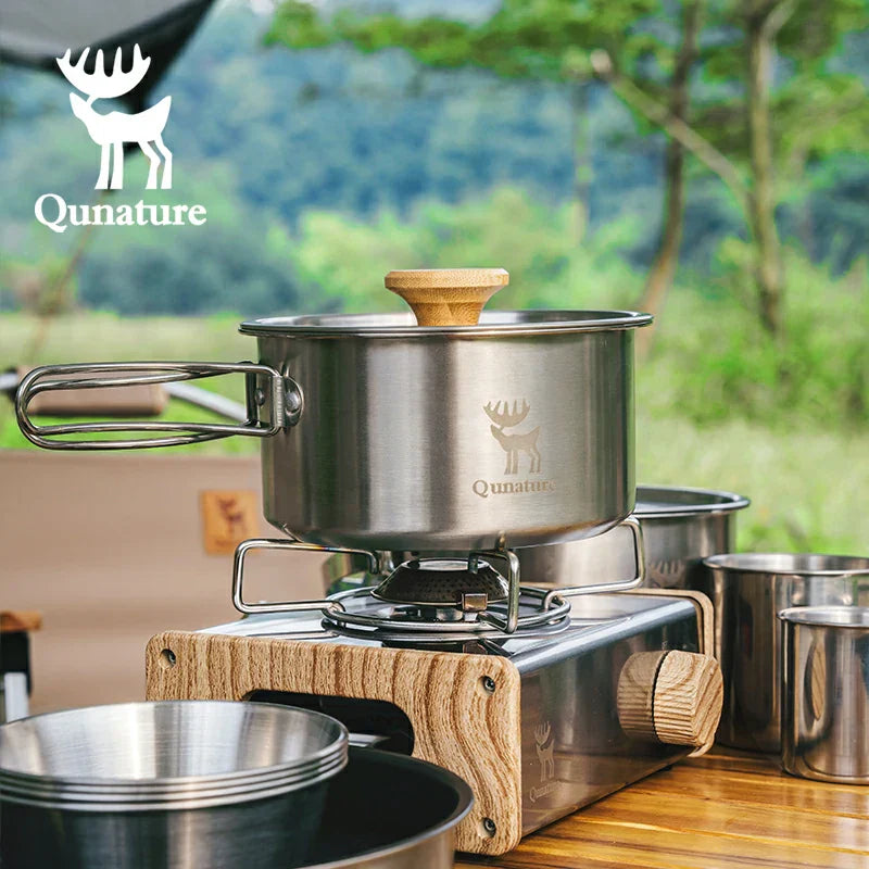 Load image into Gallery viewer, Qunature 304 Stainless Steel 5-Piece Camping Cookware Set with Teflon Coating
