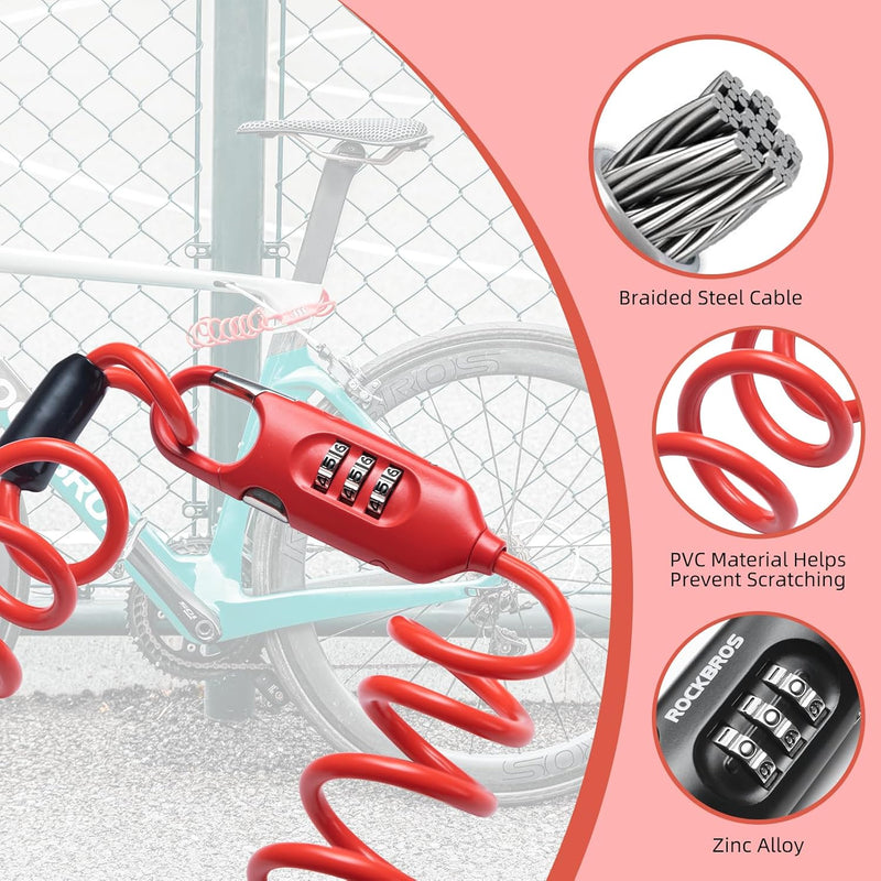 Load image into Gallery viewer, ROCKBROS Bike Lock Cable Combination Bicycle Lock - 6FT Long, Portable, Anti-Theft
