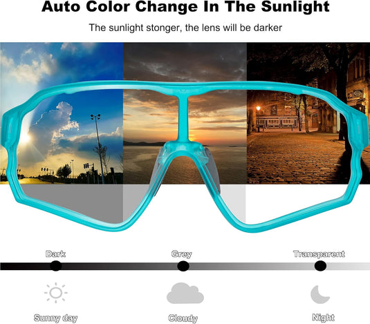 Aerodynamic Windproof Photochromic Cycling Sunglasses