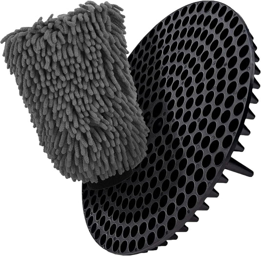 WASH&WHIPS Chenille Premium Scratch-Free Microfiber Lint-Free Blue Wash Mitt 8inch x 10inchin & Black Pitstop Particle Interceptor